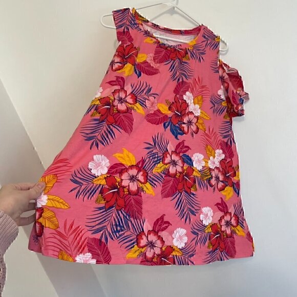 WOMAN WITHIN Plus Size Short Sleeve Cold Shoulder Tee Pink Hawaiian Floral 18 20 - Picture 9 of 15